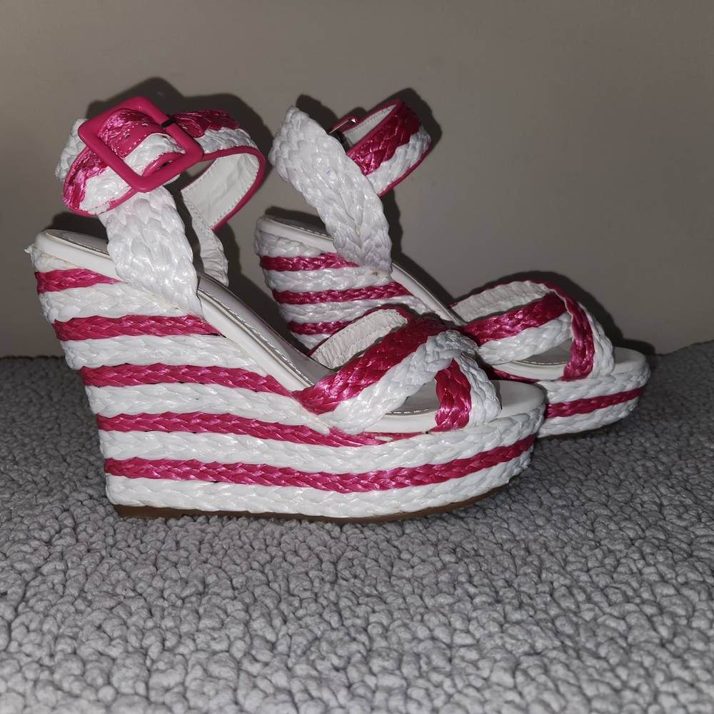 VENUS Pink and White Wedge Sandals - Picture 2 of 5